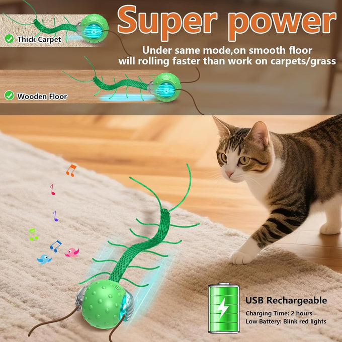Giociv Interactive Cat Toys for Bored Cats with Chirping Centipede Motion Wake-up Motor Cat Ball