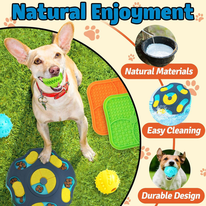 Forfon 9-pack dog puzzle toy set with lick mats, treat balls, and silicone spatula for small to medium smart dogs.