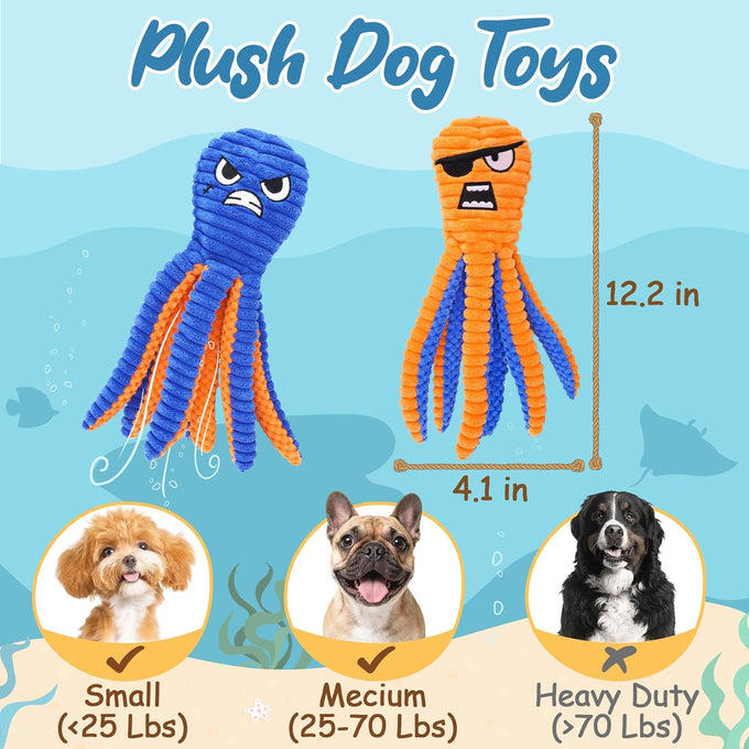 Zeaxuie 2-Pack Crinkle Octopus Dog Toys for Small & Medium Breed Aggressive Chewers