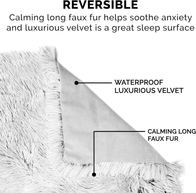 FurHaven waterproof throw blanket for dogs and indoor cats, reversible, extra large, mist gray, faux fur and velvet