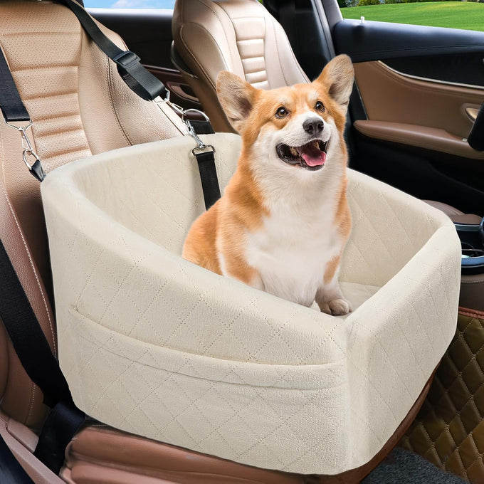 NEEZUKAR Dog Car Seat for Small Medium Dogs, detachable washable dog booster seat under 30lbs, pet car seat travel bed with storage