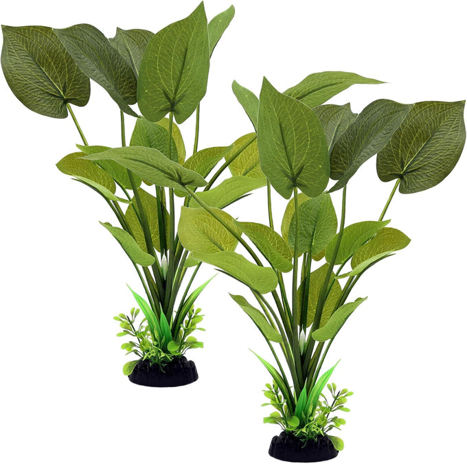 12 inch silk aquarium plants, artificial green decorations for fish tank, aquarium decor 2 pack