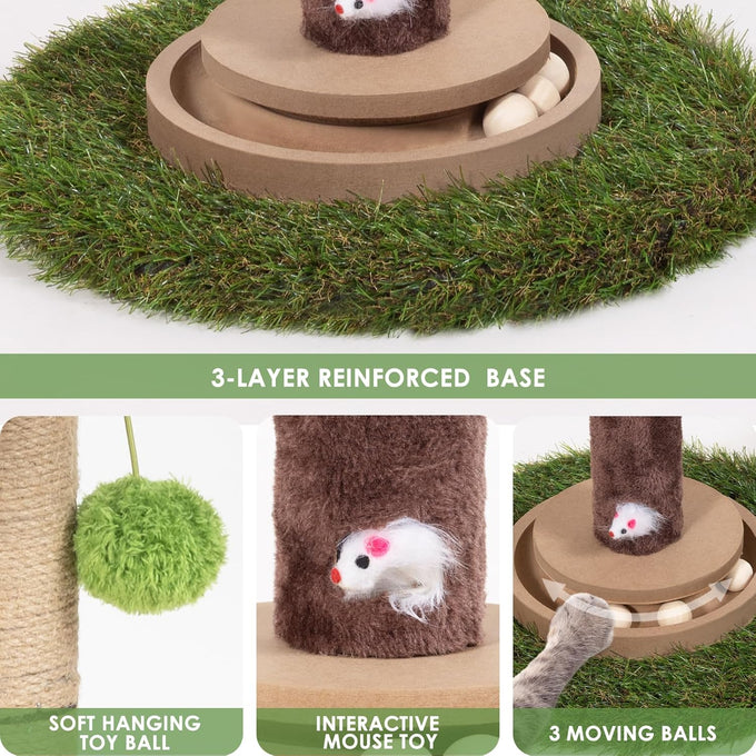 Monstera 41in Cat Scratching Post with Sisal Rope Tower and Hanging Mouse Toy for Indoor Adult Cats