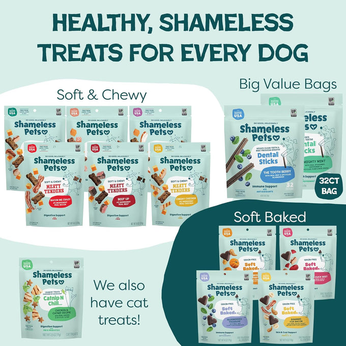 Shameless Pets Blueberry & Mint Dental Chews for Dogs, 32-piece Grain-Free Dental Sticks with Fresh Breath Benefits