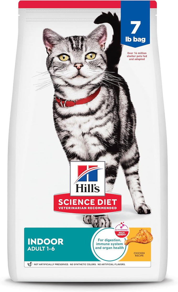 Hills Science Diet Adult 1-6 Indoor Dry Cat Food, Chicken, 7 lb Bag With Omega-6 And Vitamin E