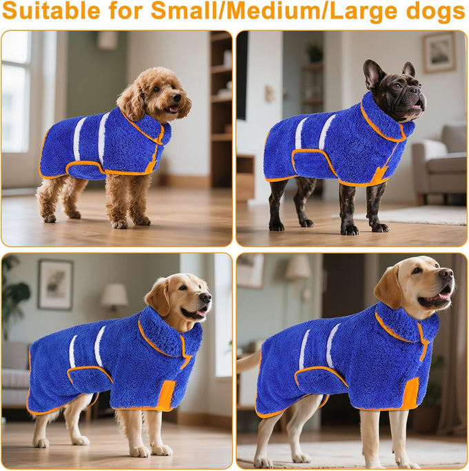 Bienbee Dark Blue XL Dog Bathrobe for Small Medium Large Dogs, Quick Drying Super Soft Adjustable Towel