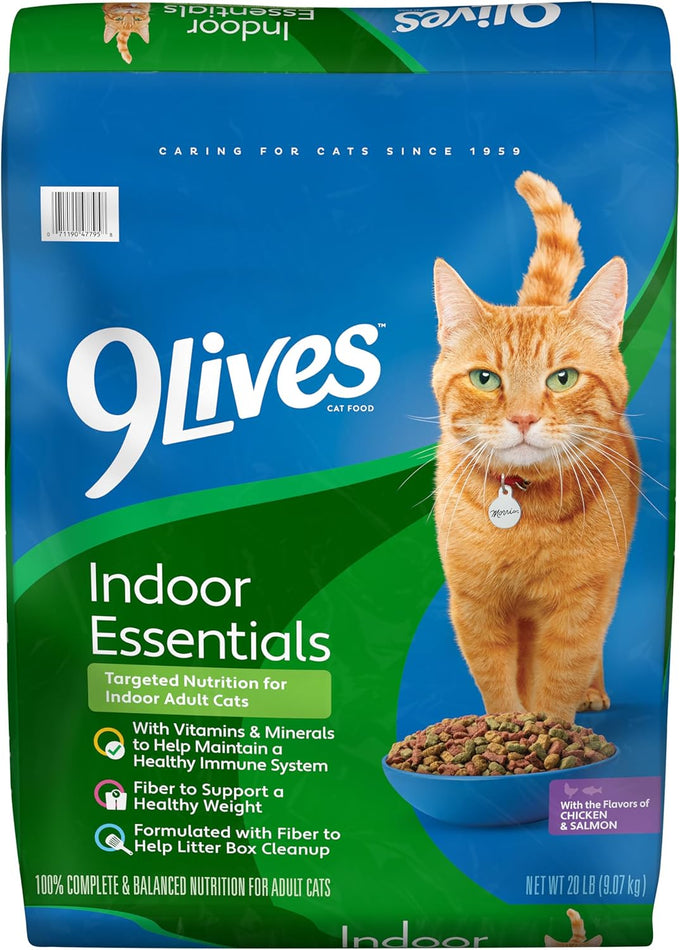 9Lives Indoor 20 lb Complete Dry Chicken & Salmon Cat Food - Lean Protein, Fiber, Vitamins, Minerals