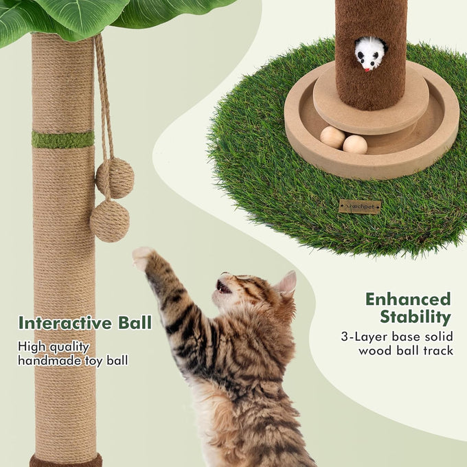 Woochpet 35'' Tall Cat Scratcher Tree Tower with Cat Toy Mouse Hole and Interactive Wooden Ball for Indoor Cats