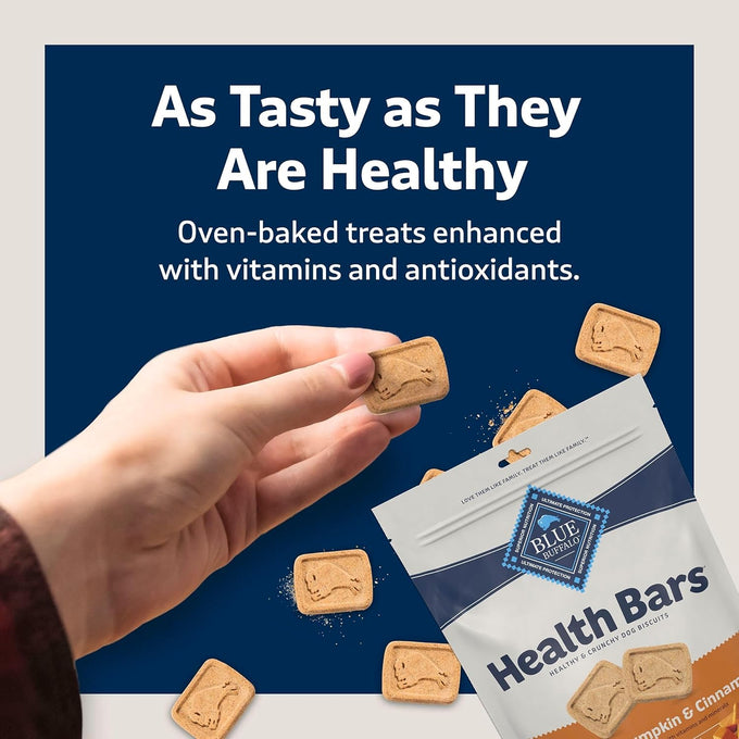 blue buffalo health bars crunchy dog biscuits, oven-baked, pumpkin, cinnamon, 16-oz bag