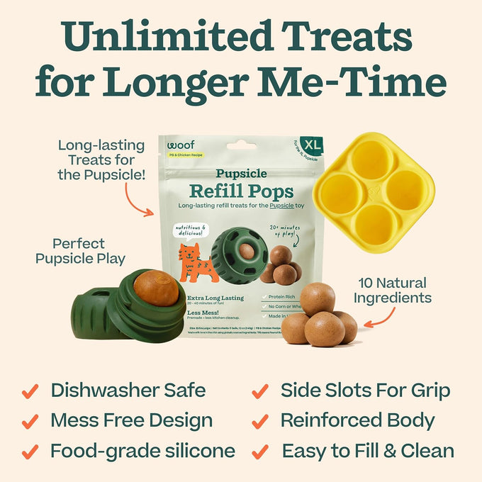 woof starter pack interactive dog ball toy for xl pups 75+ lbs chicken-flavored healthy dog treats