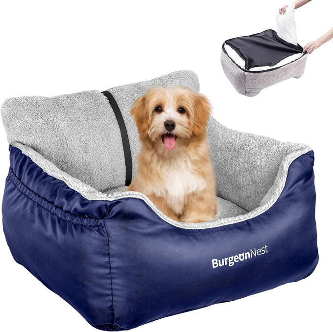BurgeonNest dog car seat for small dogs, under 25 lbs, black, soft pet car travel home bed with storage