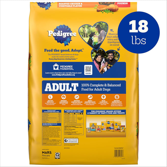 Pedigree Adult Dry Dog Food, Roasted Chicken & Vegetable, 18 lb