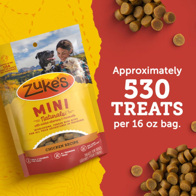 Zuke's Mini Naturals Dog Training Treats with Real Chicken, 2-Calorie Soft Dog Bites, 16 oz