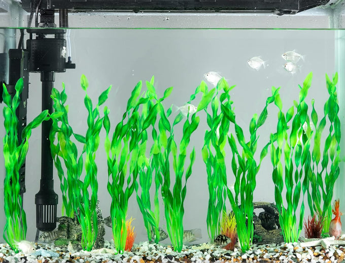 MyLifeUNIT Artificial Seaweed Aquarium Plant Decorations 10 PCS, 12 Inches Tall, Green Plastic PVC