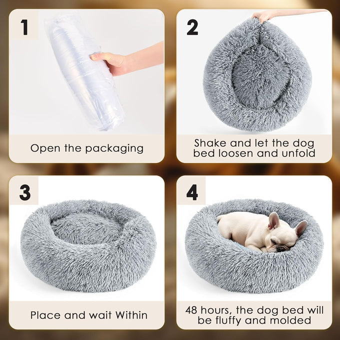 Hoewina 20in light grey donut bed for indoor cats and small dogs, washable, plush, waterproof, anti-slip