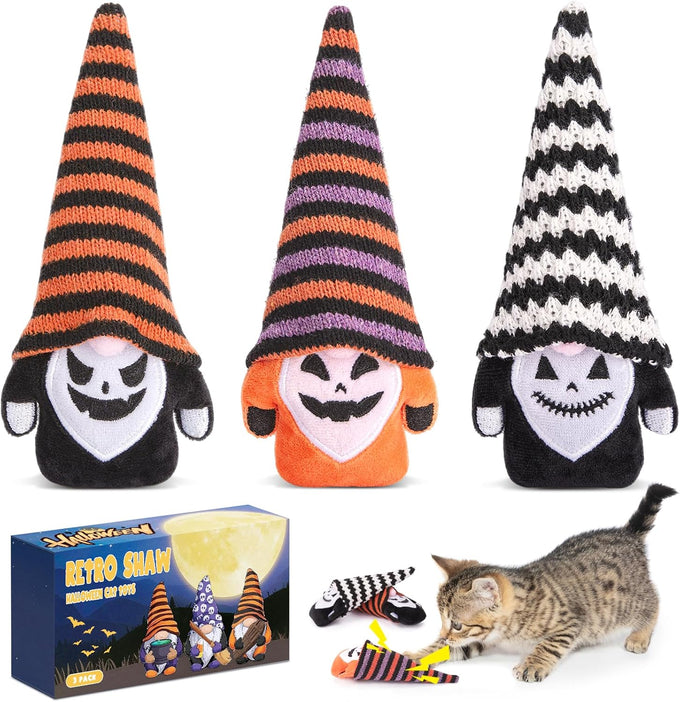 Retro shaw 8 inches refillable catnip toys, 3 pack, cat toys pillows with crinkle sound for indoor cats