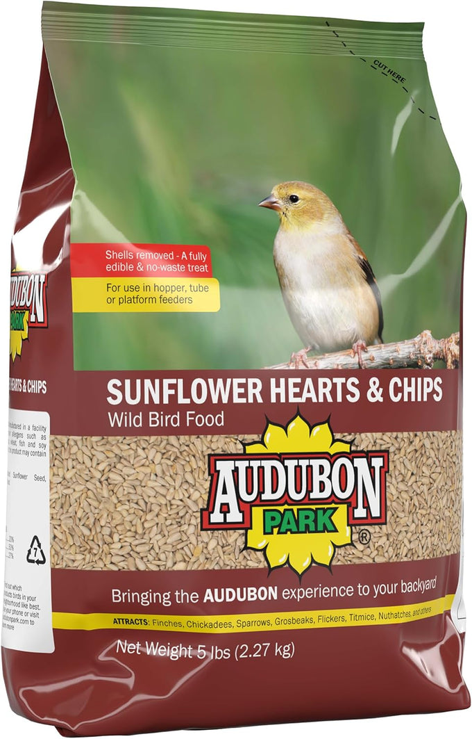 Audubon Park 5-Pound Bag Sunflower Hearts & Chips Wild Bird Food Attracts Finches and More No Mess Sunflower Seeds for Birds