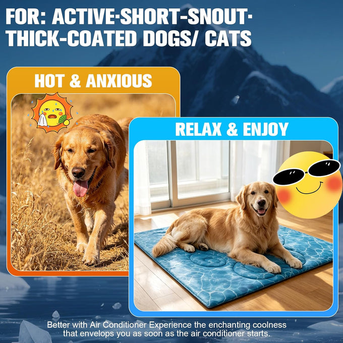 expwlorer dog cooling mat, double-sided foldable pet bed for dogs and cats, blue pad cooling dog blanket