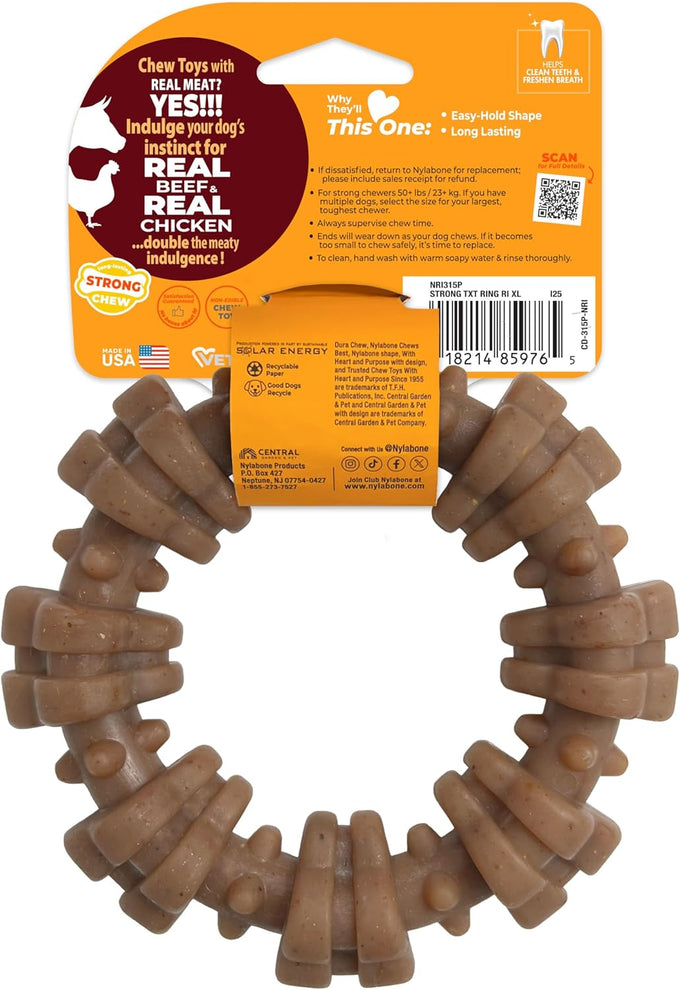 Nylabone strong chew textured ring dog toy, real beef and chicken, durable for aggressive chewers, x-large breeds over 50 lbs