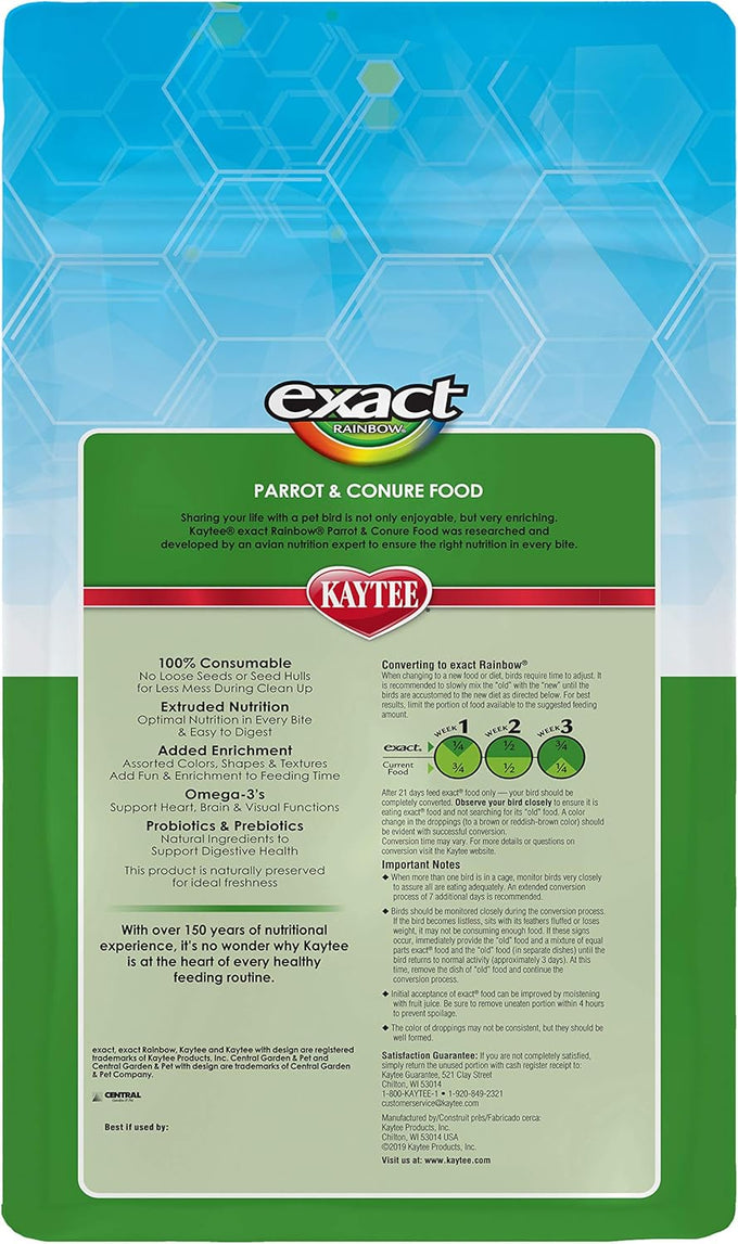 Kaytee Exact Rainbow Pet Parrot & Conure Food, 4-pound premium extruded nutrition