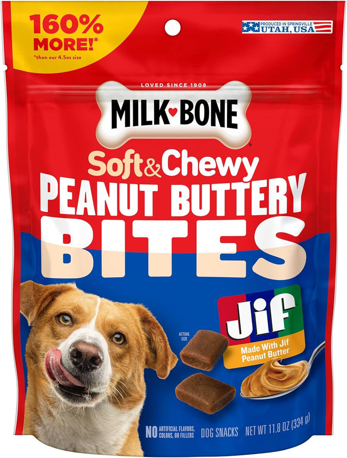 Milk-Bone Peanut Buttery Bites Soft Dog Treats with Real Peanut Butter & Bacon, 32-oz Bag, No Artificial Flavors