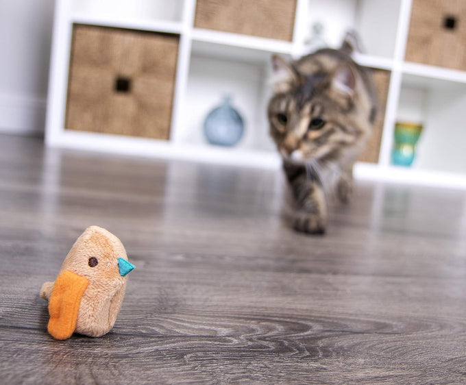 SmartyKat Chickadee Chirp Electronic Sound Cat Toy, Light Brown, One Size - Motion-Activated Bird Chirp