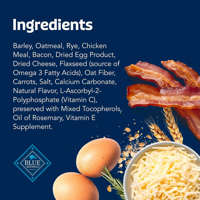 Blue Buffalo oven-baked crunchy dog biscuits with bacon, egg, and cheese, 16-oz bag, natural ingredients