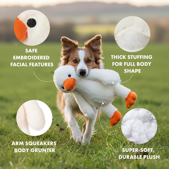 Pet Lou 15 Inch duck plush dog toy, durable super-soft squeaky interactive toy for chewers, heavy duty stuffed