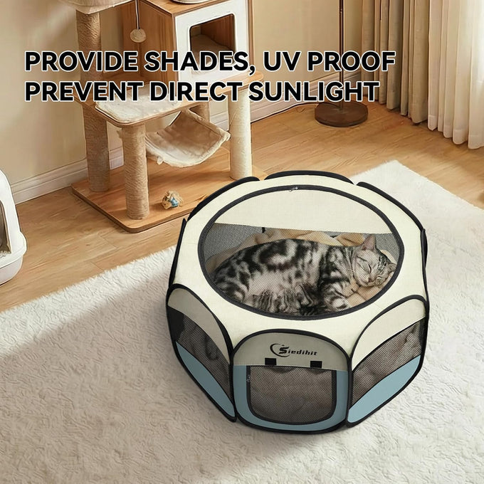 Siedihit grey small dog cat playpen, portable pop up enclosure kennel with carrying case for dogs cats rabbits
