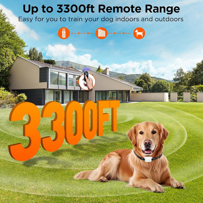 Dog Shock Collar, 3300ft Remote Training Collar with Beep, Vibration, Safety Shock, Light Mode, IPX7 Waterproof, for Small, Medium, Large Dogs