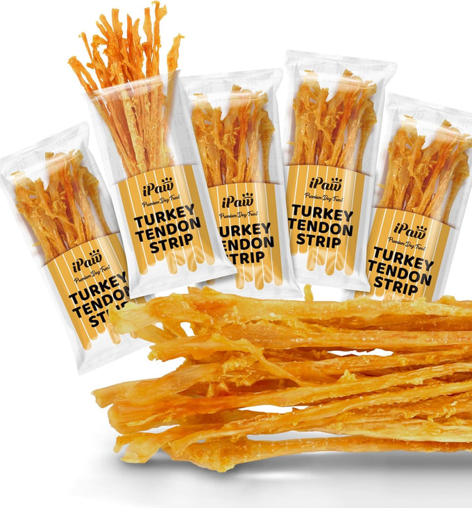 iPaw Single Protein Turkey Tendons for Dogs, Hypoallergenic, All Natural Puppy Chews, Large, Rawhide Alternative, Human Grade