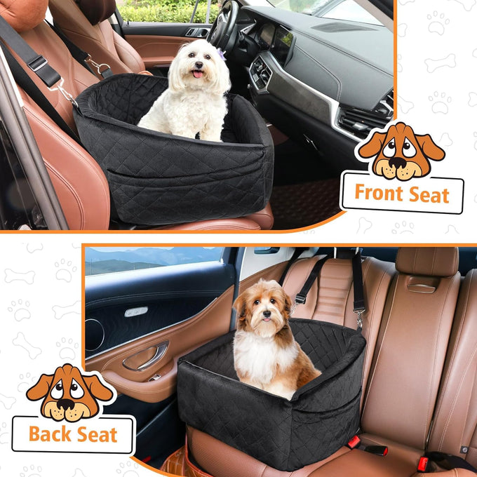 NEEZUKAR Dog Car Seat for Small Medium Dogs, detachable washable dog booster seat under 30lbs, pet car seat travel bed with storage