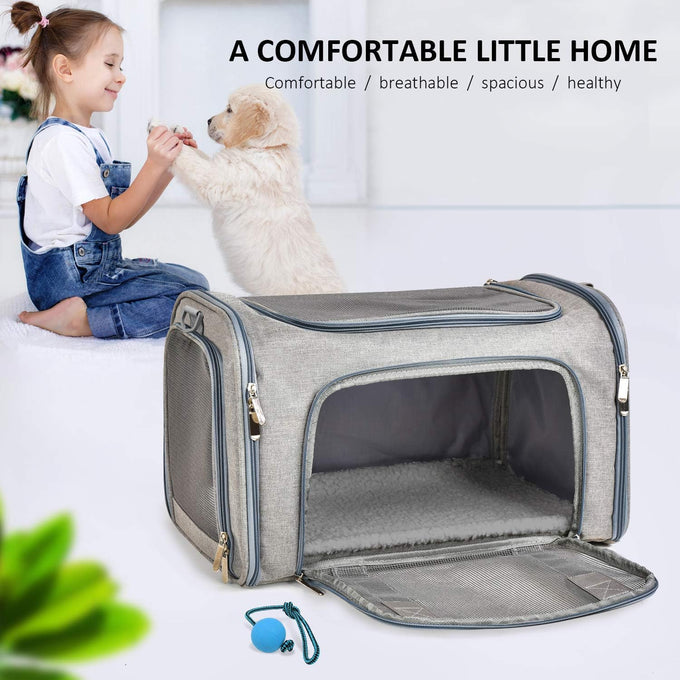 Henkelion grey cat carrier for small to medium pets up to 15lbs, TSA airline approved, soft sided, collapsible, waterproof