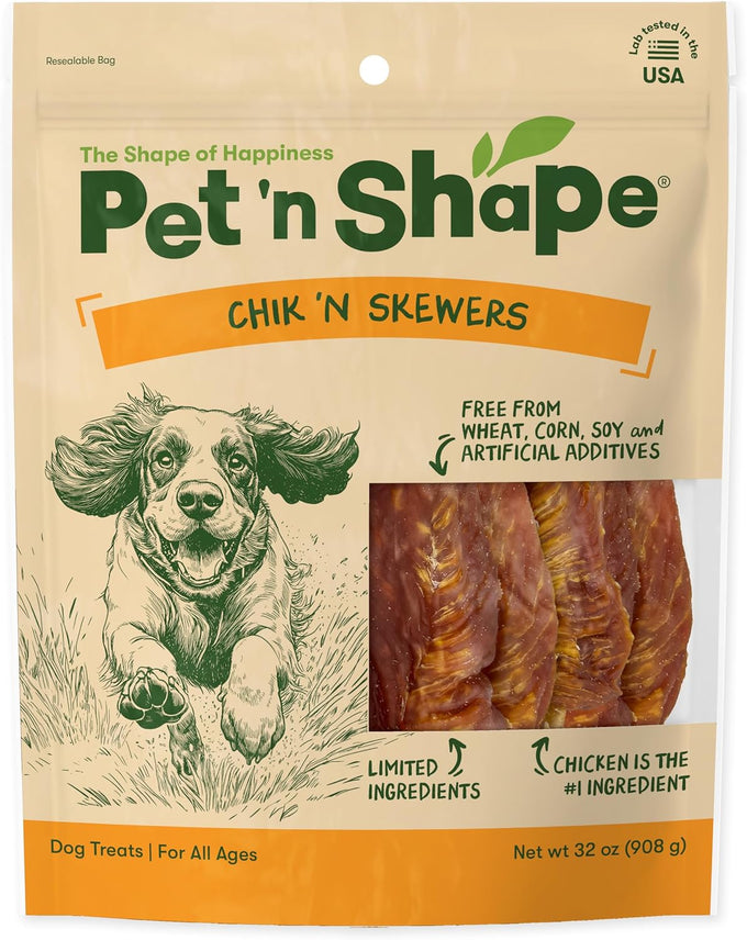 Pet 'n Shape Chik 'n Skewers - 100% Natural Grain Free Chicken Wrapped Rawhide Dog Chews, No Artificial Additives or Preservatives