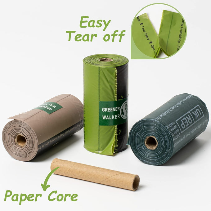 Greener Walker Poop Bags, 540 count, Extra Thick, 100% Leak Proof, Green, 13x9 inches