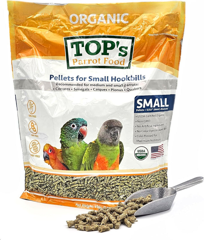 TOP's USDA Organic Certified Parrot Food Pellets for Small Hookbills, Non-GMO, Soy & Corn Free (4lbs)