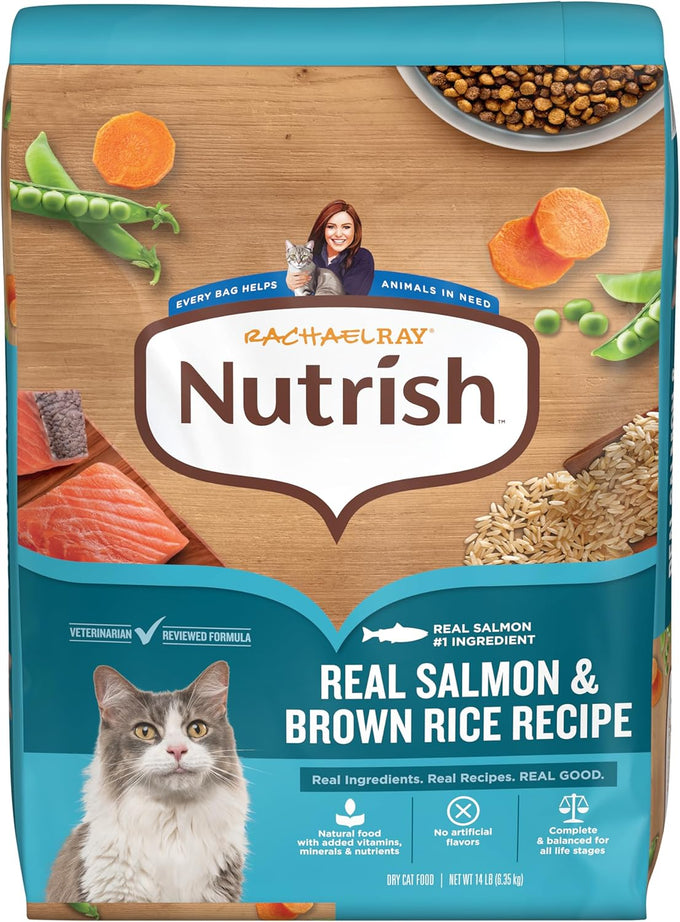 rachael ray nutrish real salmon dry cat food 14 lb bag brown rice recipe