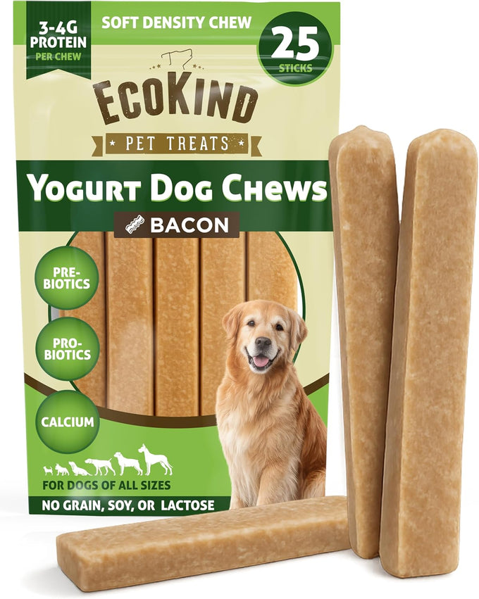 EcoKind Peanut Butter Yogurt Dog Chews - Probiotics, Lactose Free, Grain Free, Natural Dog Treats for All Breeds, USA Made, 25 Chews