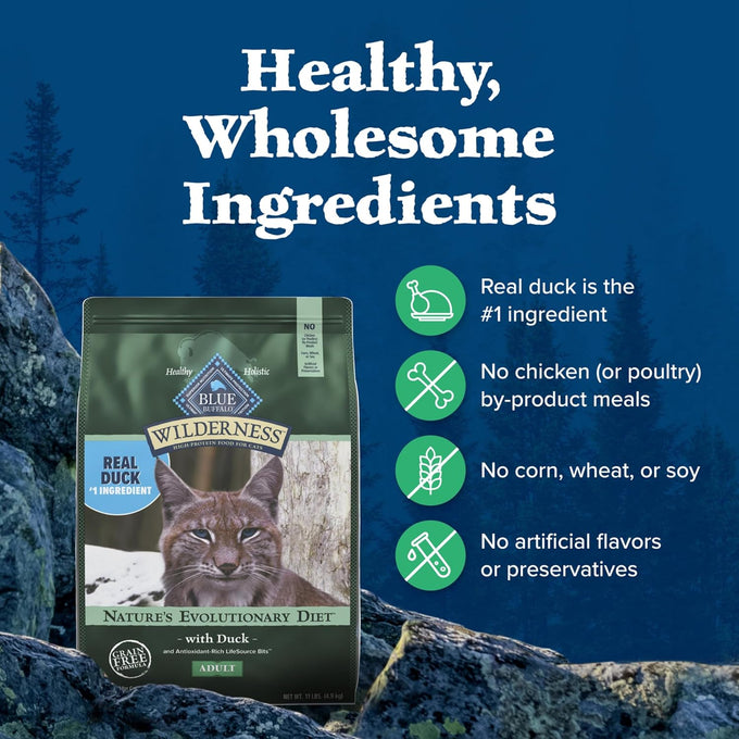 Blue Buffalo Wilderness Duck High-Protein Grain-Free Dry Cat Food for Adults, 5-lb Bag