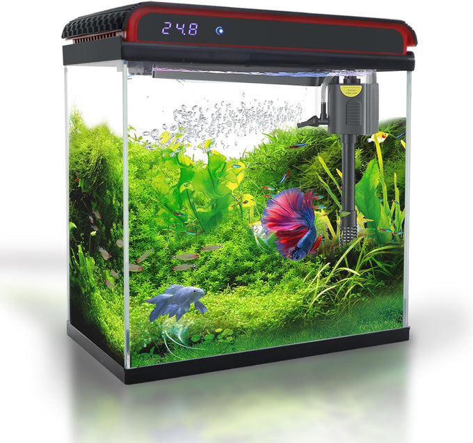 Betta fish tank self cleaning glass 2 gallon small nano aquarium starter kit with led light and whisper filters
