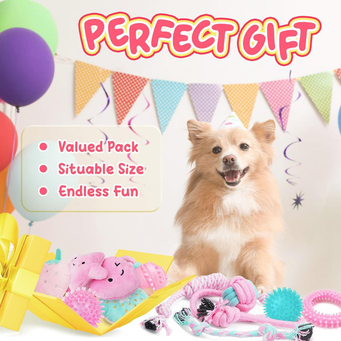 XIUGOAL 23 Pack Pink Puppy Toys for Female Puppies with Teething, Interactive Dog Toys and Ropes