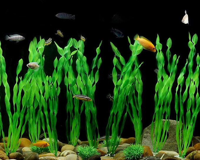 MyLifeUNIT Artificial Seaweed Aquarium Plant Decorations 10 PCS, 12 Inches Tall, Green Plastic PVC