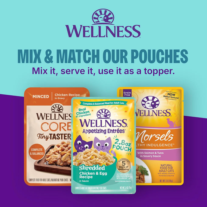 Wellness CORE Signature Selects Shredded Adult Canned Wet Cat Food, Grain Free, Chicken and Beef Entrée Recipe, 12 Cans
