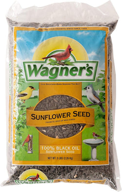 Wagner's 52023 black oil sunflower seed bird food, 5-pound USA-made bag, attracts small birds