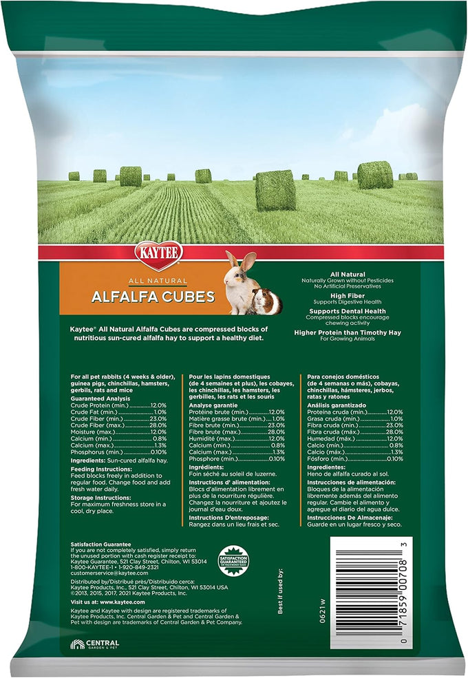 Kaytee 15 oz Alfalfa Cubes for Rabbits, Guinea Pigs, and Other Small Animals, High Protein Food Supplement