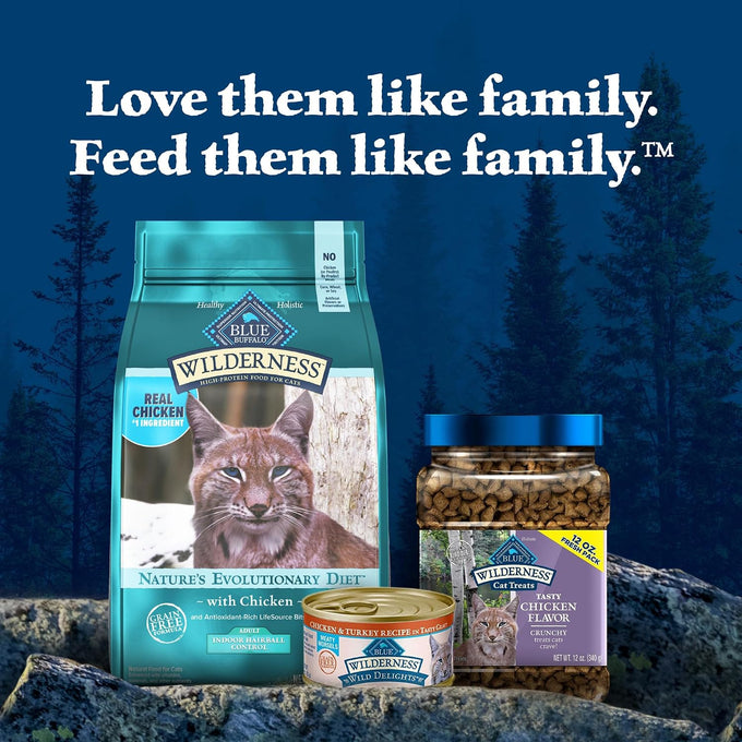 Blue Buffalo Wilderness High-Protein, Grain-Free Natural Dry Food for Adult Cats, Indoor Hairball Control, Chicken, 11-lb. Bag