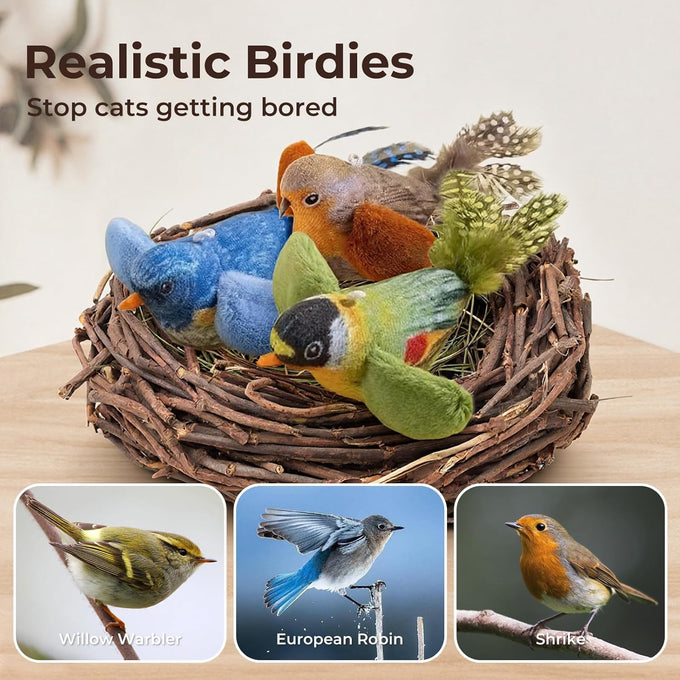 2-pack green and blue bird cat toys for indoor cats' natural hunting instincts with realistic chirping sounds