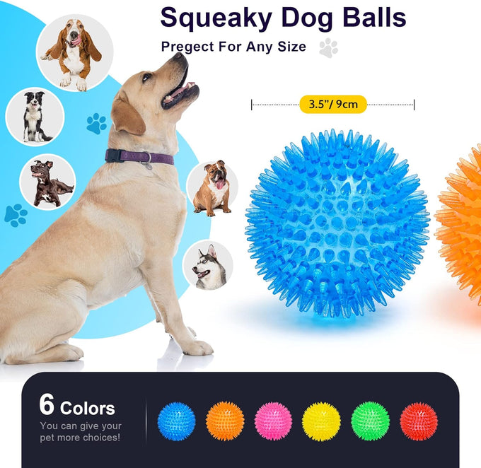 vitever 3.5" squeaky dog toy balls in 6 colors, bpa free, non-toxic for medium, large & small dogs