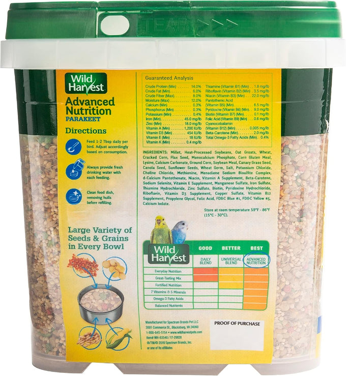Wild Harvest Advanced Nutrition Parakeet Diet Seed and Grain Mix 4.5 Pounds