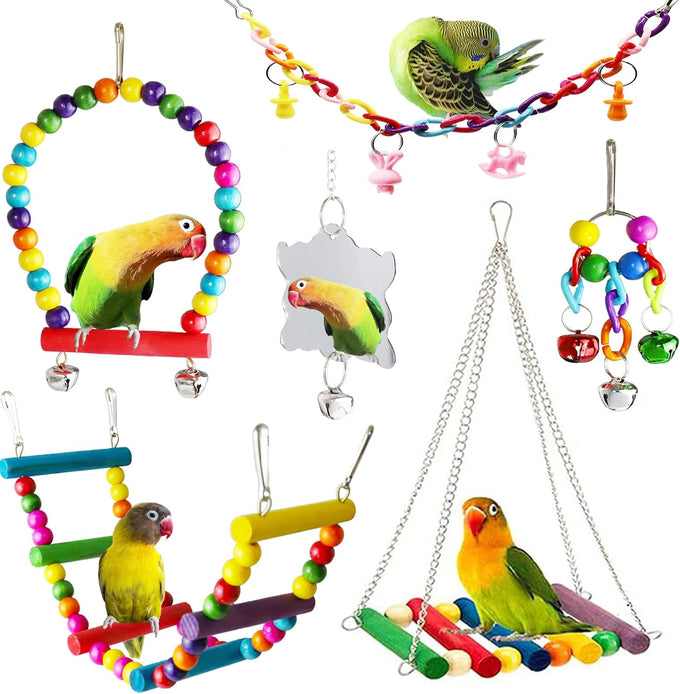 Esrise Bird Cage Accessories, Parakeet Toys for Conures, Finches, Cockatiels, Budgies, Lovebirds, Wooden Perch Swing Climbing Ladders